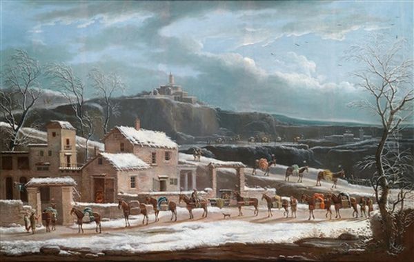 Eine Winterlandschaft Mit Handlerkarawane - view 1
