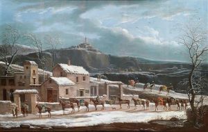 Eine Winterlandschaft Mit Handlerkarawane