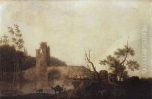 Paysage Au Pont De Pierres by Jules Cesar Denis van Loo