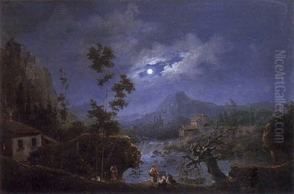 Paysage De Riviere Au Claire De Lune - view 1