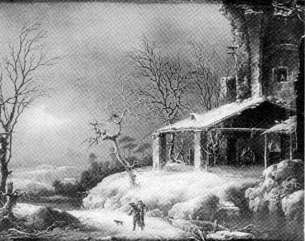 Promeneurs Dans Un Paysage De Neige Pres D'une Ferronnerie - view 1