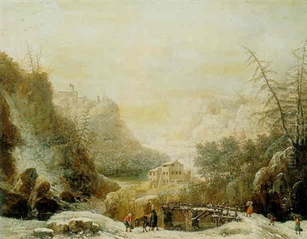 Winter Landscape With Peasants Crossing A Bridge - view 1
