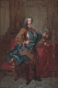 Portrait Of A Man, In A Brown Coat, Breast Plate And Blue Wrap, Wearing The Order Of Saint-esprit, His Left Hand On His Plumed Helmet, In An Interior