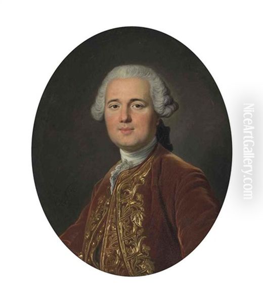 Portrait Of A Gentleman, Half Length, Wearing A Gold Embroidered Red Frock Coat - view 1