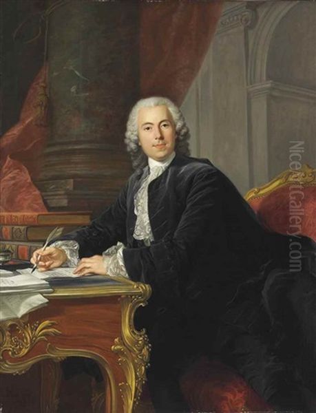 Portrait Of Gabriel-henri Bernard De Rieux, Marquis De Boulainvilliers, In A Black Doublet And Breeches, Sitting At A Table - view 1