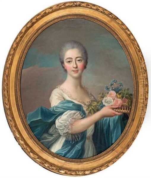 Portrait De Femme Tenant Un Panier De Fleurs - view 1