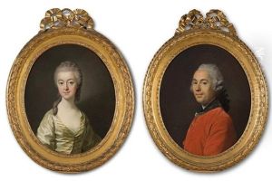 Portrait De Marie Jacqueline Abrassart De Bulloy (+ Portrait De Son Epoux; Pair) by Louis Michel van Loo
