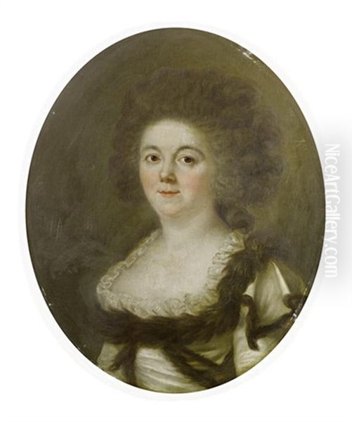 Portrait Of A Lady In A Fur-trimmed White Silk Dress - view 1