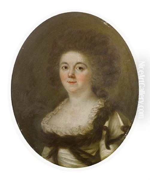 Portrait Of A Lady In A Fur Trimmed White Silk Dress - view 1