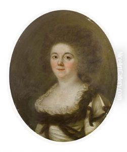 Portrait Of A Lady In A Fur Trimmed White Silk Dress