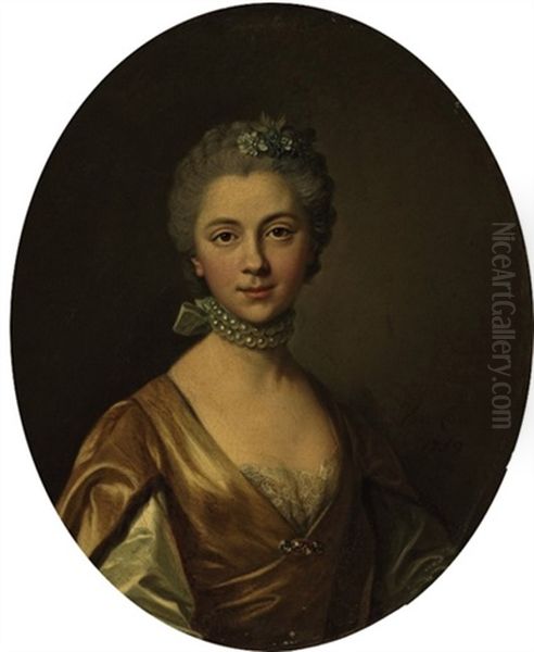 Portrait Of A Lady In A Golden Silk Dress - view 1