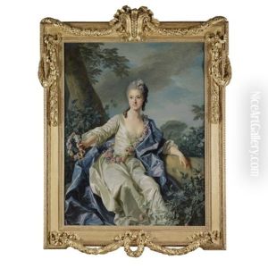 Portrait Of The Comtesse Marie Louise De Beaurepaire, Seated In A Landscape Holding A Garland Of Flowers by Louis Michel van Loo