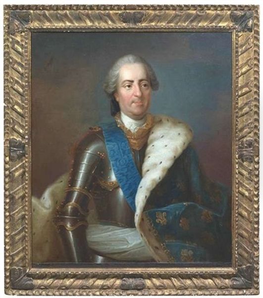Portrait Louis Xv Im Harnisch, Daruber Eine Blaue Scharpe Und Einen Hermelin Gefutterten Blauen Mantel - view 1