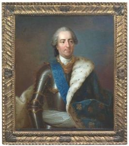 Portrait Louis Xv Im Harnisch, Daruber Eine Blaue Scharpe Und Einen Hermelin Gefutterten Blauen Mantel by Louis Michel van Loo