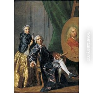Louis-michel Van Loo Painting A Portrait Of His Father by Louis Michel van Loo