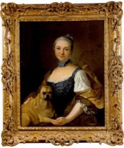 Portrait De Femme Et De Son Chien by Louis Michel van Loo