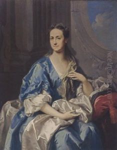 A Portrait Of A Lady (princess Of Hannover?) Wearing A Blue And White Dress, In An Architectural Setting