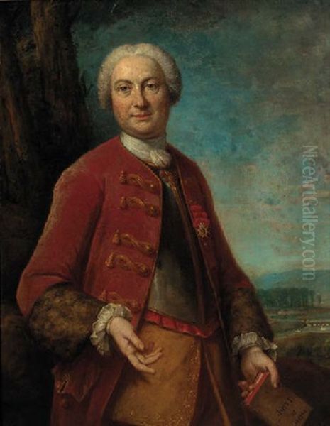Portrait Of A Gentleman In A Red Coat And Holding A Book In His Left Hand - view 1