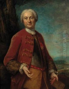 Portrait Of A Gentleman In A Red Coat And Holding A Book In His Left Hand