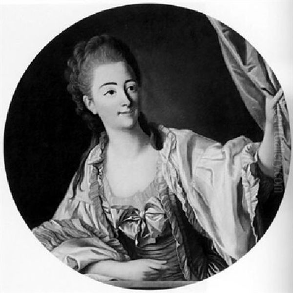 Portrait Of A Lady Pulling Back A Curtain - view 1