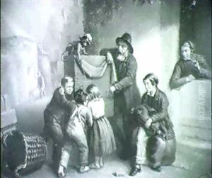 In Einer Dorfgasse Hat Sich Ein Fahrender Musikant Mit Seiner Atraktion, Einem Jungen Affen, Aufgestellt by Cornelis Nicolaas Looman