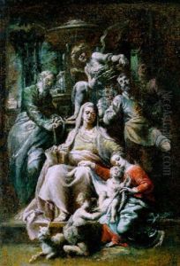 La Sainte Famille Avec Sainte Anne, Saint Joachim Et Le Petit Saint Jean Baptiste by Theodor Van Loon