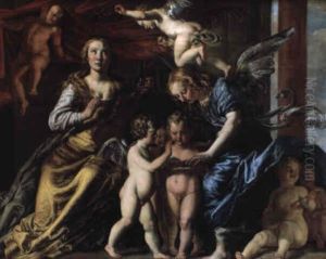 Sainte Cecile Et Un Concert D'anges by Theodor Van Loon