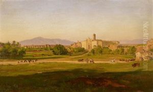 Blick Auf Die Albaner Berge, Kloster Mit Hirten Im Vordergrund by Friedrich Loos