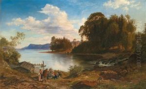 Landschaft Mit Einem See Und Einer Fischerhutte