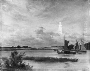 Norddeutsche Flusslandschaft Mit Fischerbooten by Friedrich Loos