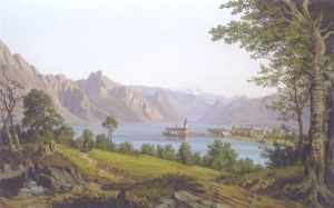 Blick Auf Den Traunsee Mit Schlos Im Salzkammergut by Friedrich Loos