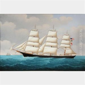 Portrait Of The American Sailing Ship "servia", Passing The Cliffs Of Dover by John Frederick Loos