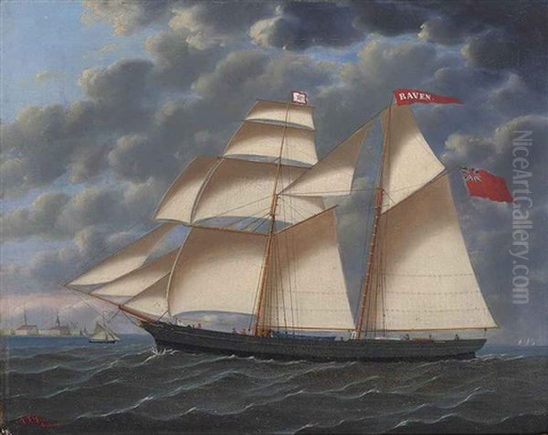 The Brigantine Raven In Full Sail Off A Northern European Port - view 1