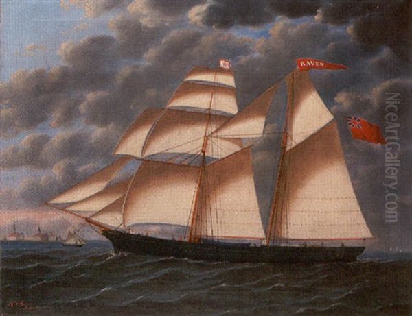 The British Brigantine "raven" Off A Scandanavian (?) Port - view 1
