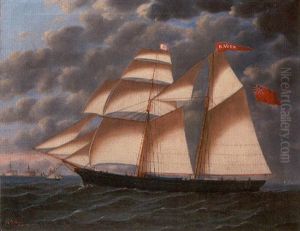 The British Brigantine "raven" Off A Scandanavian (?) Port by John Frederick Loos