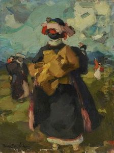 Japanerinnen In Traditioneller Gewandung Auf Dem Markt. Japanerinnen Bei Der Feldarbeit by Hans Looschen