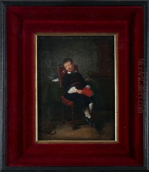 Bourgeois Interior With Boy On A Chair, Sleeping - view 1