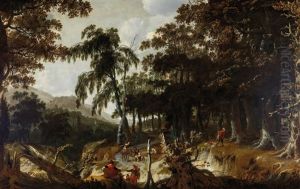 A Wooded Landscape With Travellers by Jan Looten