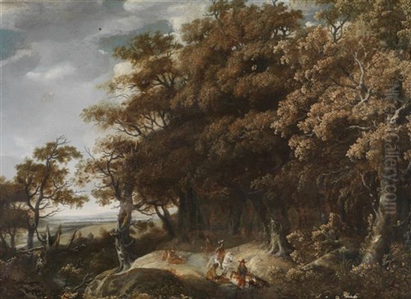 Bewaldete Landschaft Mit Falkenjagd - view 1