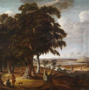 Eine Herbstliche Landschaft Mit Figuren by Jan Looten