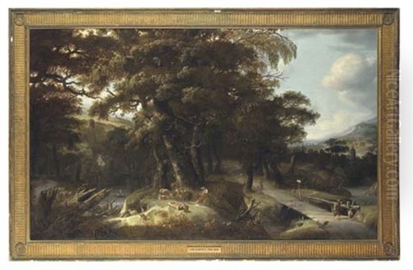 An Extensive River Landscape With Sportsmen And Travellers - view 1