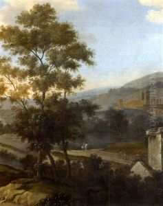 Paysage Avec Cavalier Faisant Route Vers Une Ville Fortifiee Paysage Avec Cavalier Faisant Route Vers Une Ville Fortifiee