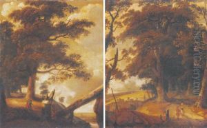 A Wooded Landscape With Travellers On A Path, Cottages Beyond by Jan Looten