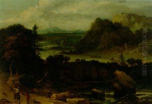 A Mountainous Landscape With Falconers On A Path by Jan Looten