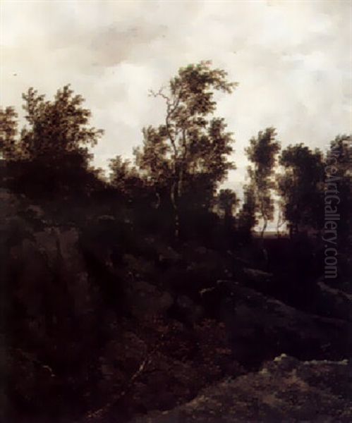 A Wooded Landscape With A Huntsman And A Woodcutter - view 1
