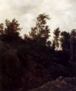 A Wooded Landscape With A Huntsman And A Woodcutter A Wooded Landscape With A Huntsman And A Woodcutter