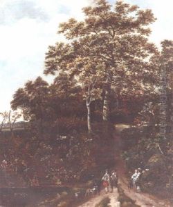 Eine Waldlandschaft Mit Herrschaftlichen Spaziergangern
