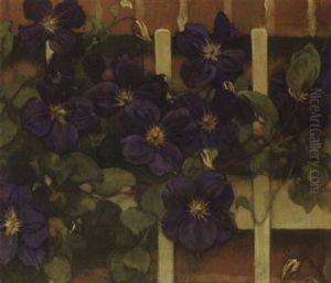 Clematis Tegen Hekwerk by Jacobus Van Looy