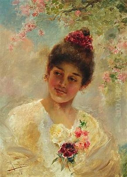 Portrait Of A Young Woman In A White Dress - view 1