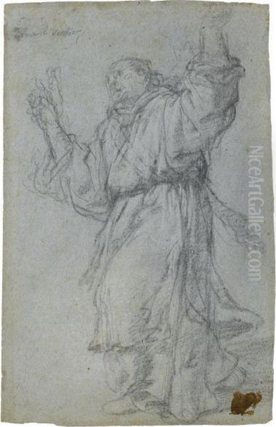 A Monk Turning Towards The Left, His Arms Raised - view 1